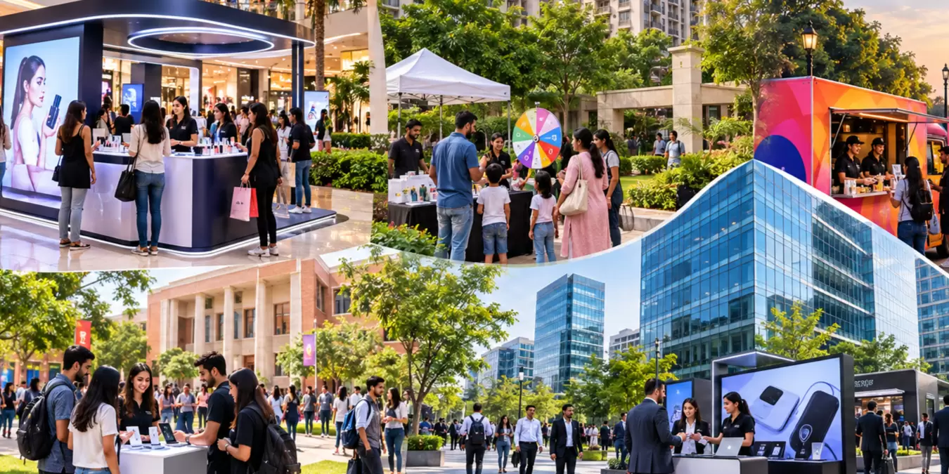 Top venues for brand activation in Delhi NCR including malls, RWAs, colleges and corporate hubs