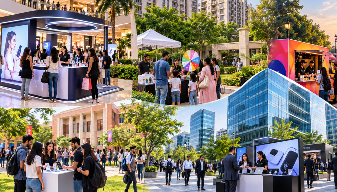 Top venues for brand activation in Delhi NCR including malls, RWAs, colleges and corporate hubs